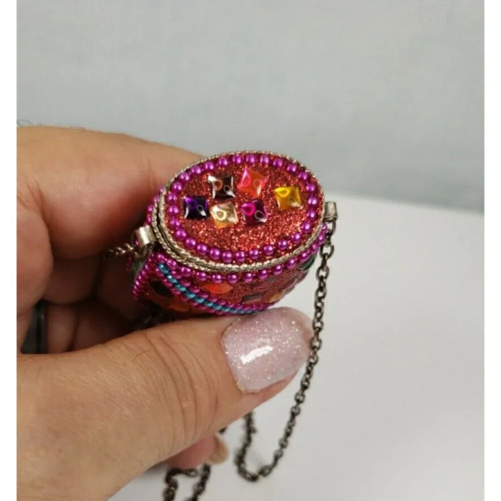 Vintage Tibetan Metal Cash Pill Stash Pouch Red Amulet Tincture Dangler 32" RARE - Picture 13 of 15